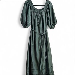 Anthropologie Ruched Balloon Sleeve Cotton Silk Maxi Dress Resort Vacation NWT